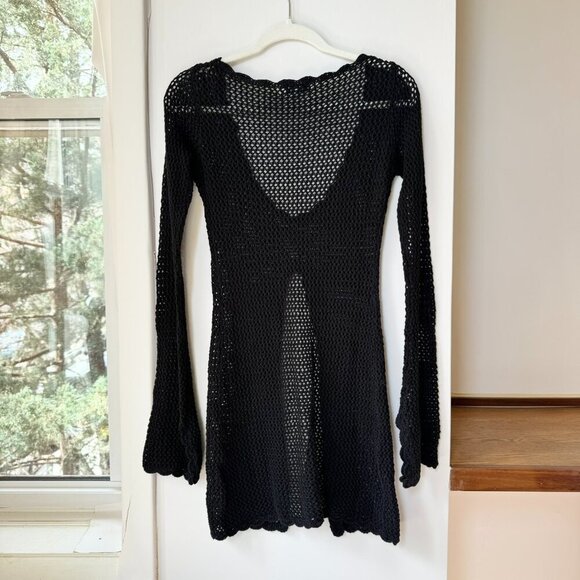 Frankies Bikinis Collette Crochet Tunic Dress Cover Up Linen Cotton Knit Black - Picture 8 of 12